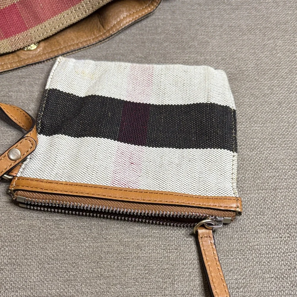 Burberry Ashby House Check Canvas Bucket Crossbody Leather Trim and Tassel - Picture 12 of 15